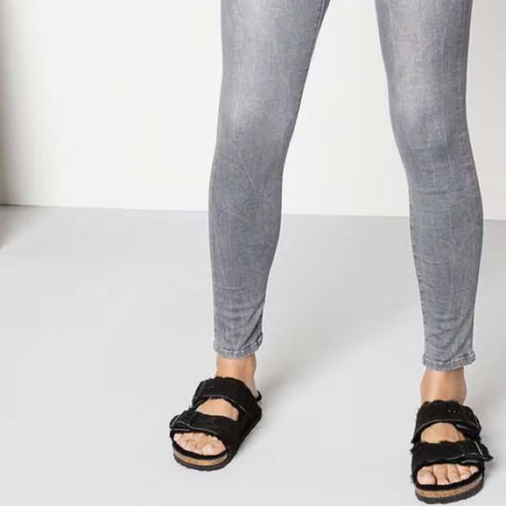 Birkenstock Black Furry Double Buckle Slide - Picture 2 of 11
